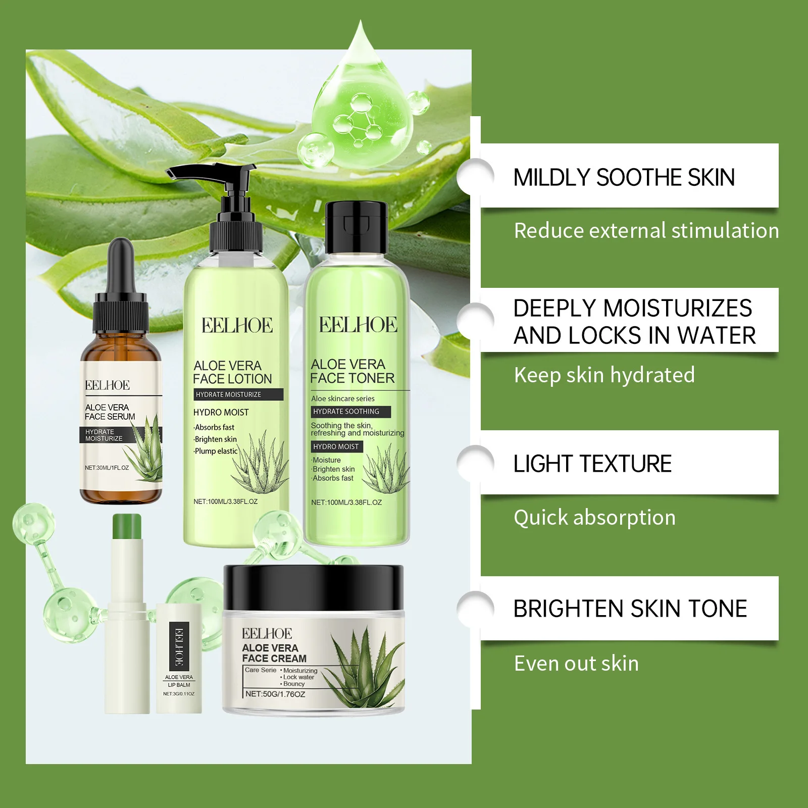 Eelhoe Aloe Vera Skin Care Ser - огляд і ціна Skincare Glowing